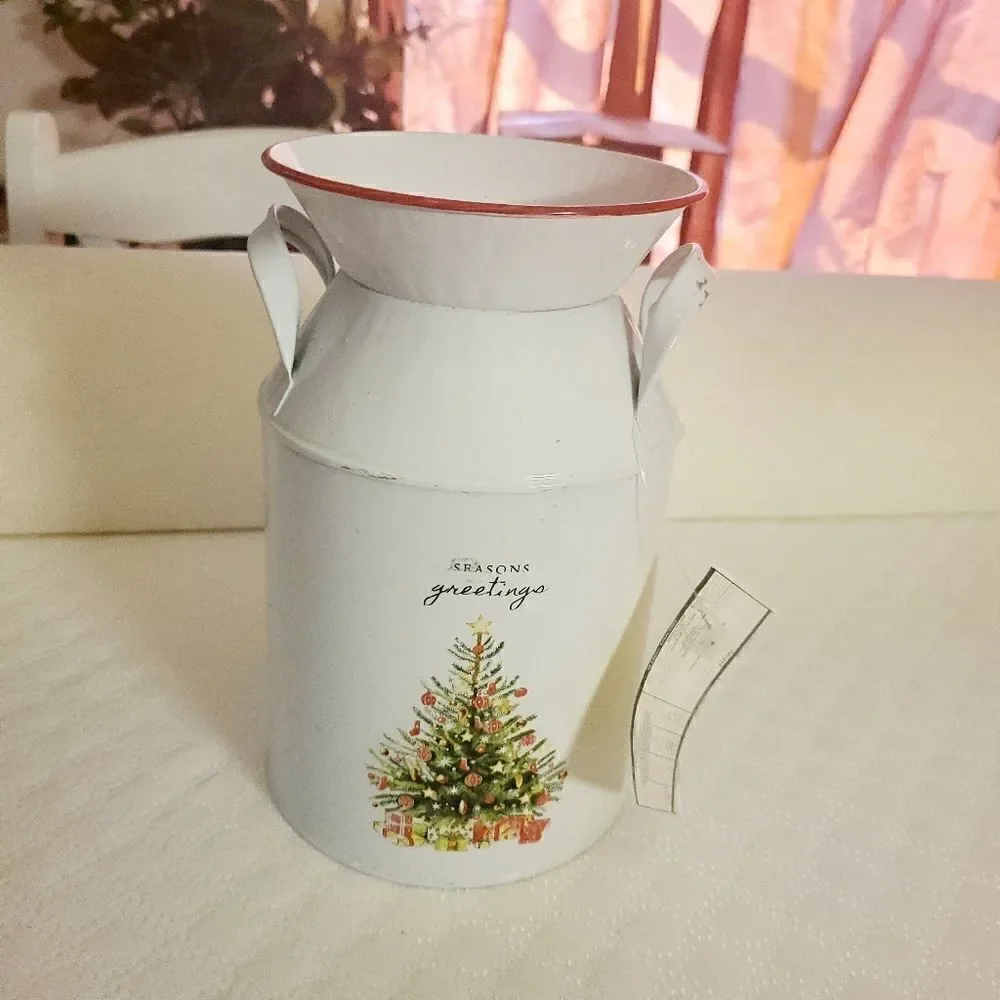 White Christmas Iron Milk Can